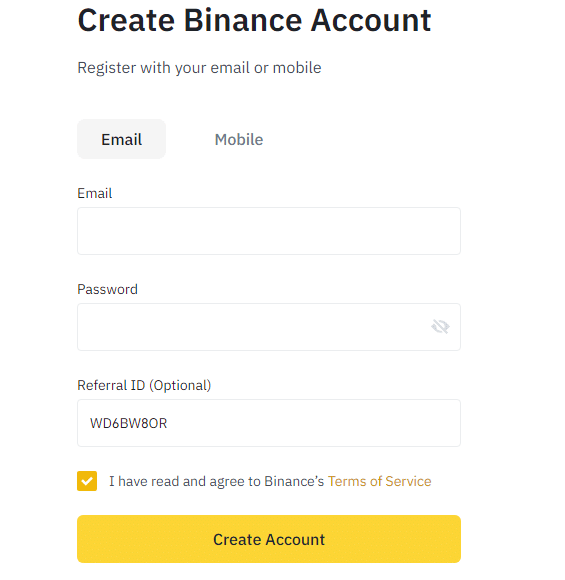 Create a free binance account