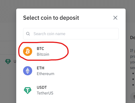 Select Coin to Deposit
